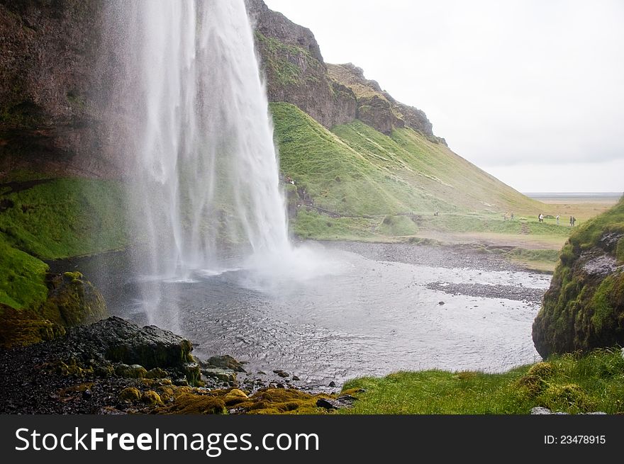 Famous Seljalandsfoss waterfall, popular tourist spot in Iceland. Famous Seljalandsfoss waterfall, popular tourist spot in Iceland