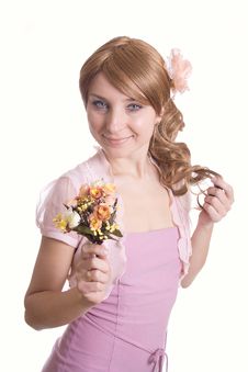 Girl With A Bouquet Of Flowers Royalty Free Stock Images Girl With A Bouquet Of Flowers Royalty Free Stock Images