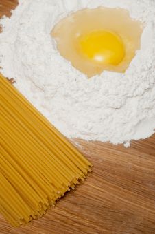 Flour And Egg With Yolk And Macaroni Royalty Free Stock Photos Flour And Egg With Yolk And Macaroni Royalty Free Stock Photos