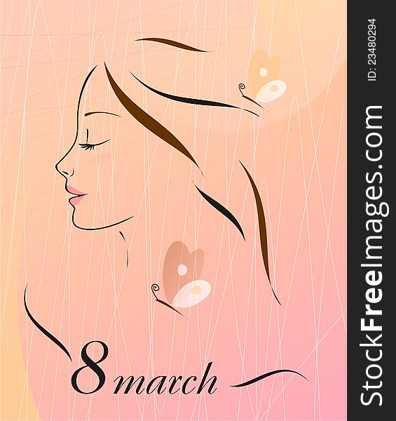 8 march card with woman profile illustration