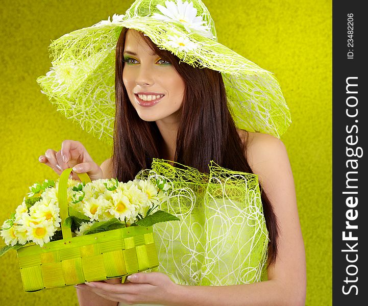 Beautiful spring woman . green concept