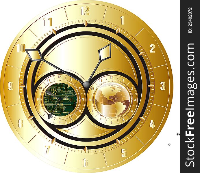 Golden clock with details in black