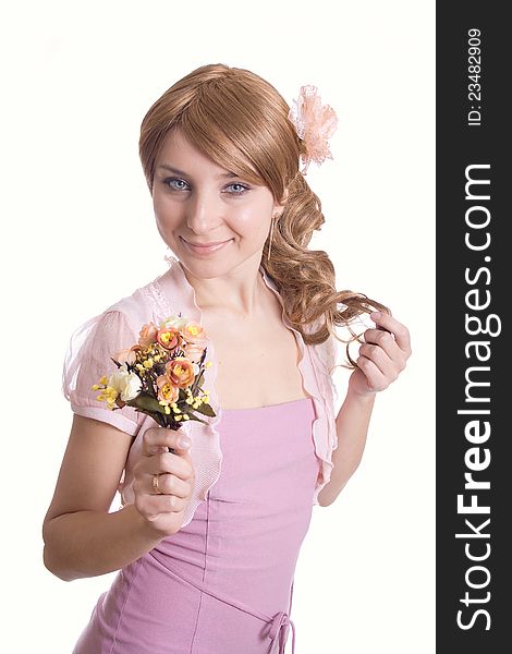 Girl With A Bouquet Of Flowers