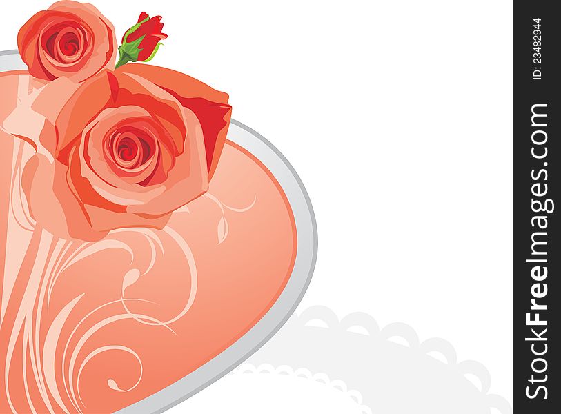 Pink heart with roses. Illustration
