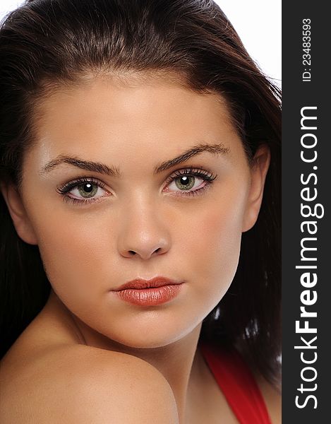 Young Brunette Woman portrait isolated on a white background