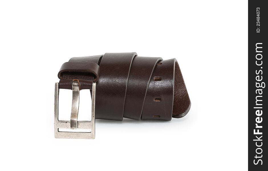 Brown leather belt on white background. Isolated with clipping path