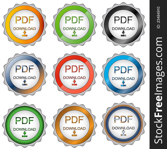 Nine pdf download icons on a white background