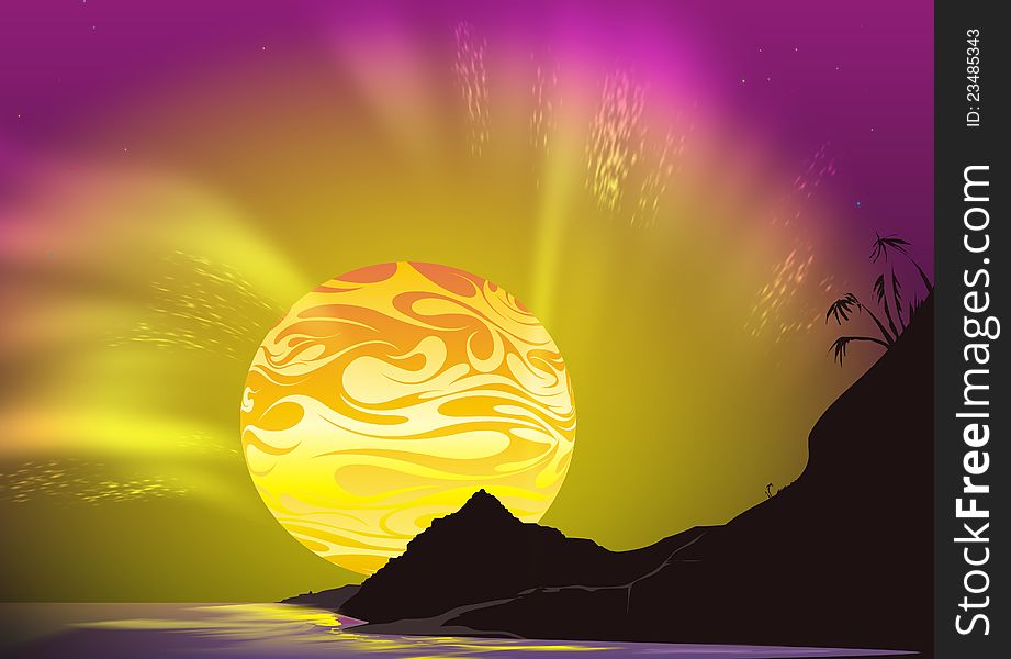 An illustration of bright sunrise in a dreamland