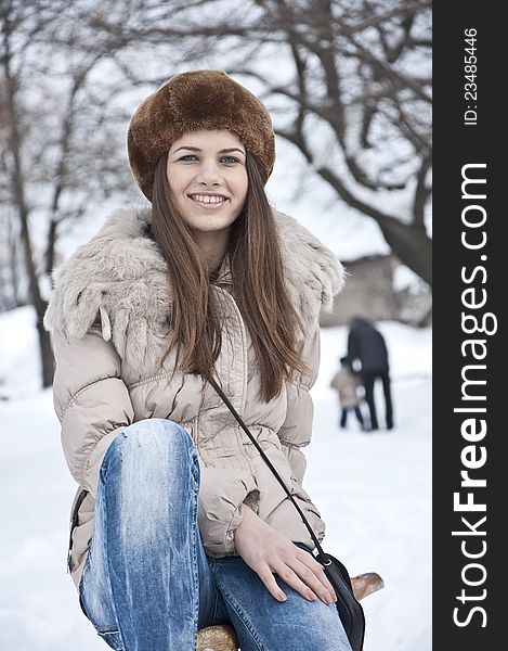 Beautiful young girls in winter clothes photographed outdoor. Beautiful young girls in winter clothes photographed outdoor