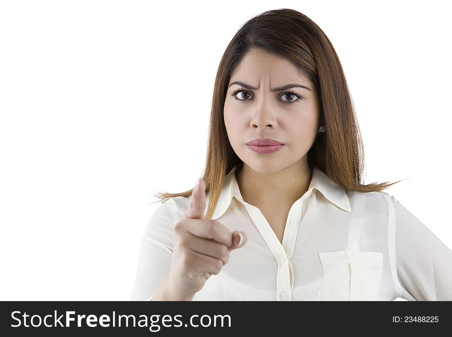 Angry Hispanic Woman Pointing Finger