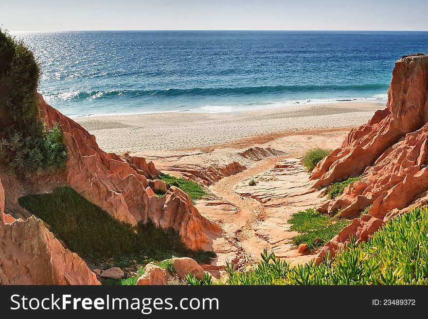 Rocky beach on the shore of Portugal. Seascape. Rocky beach on the shore of Portugal. Seascape