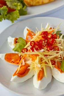 Boiled Salted Eggs With Spicy Toppings Stock Image