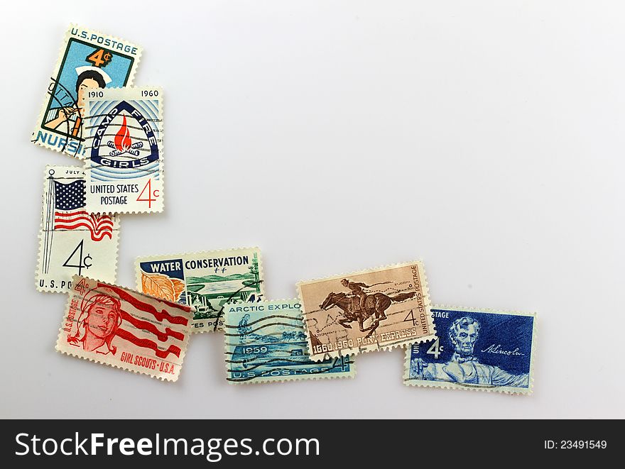 Cancelled United States Postage Stamp corner display. Cancelled United States Postage Stamp corner display