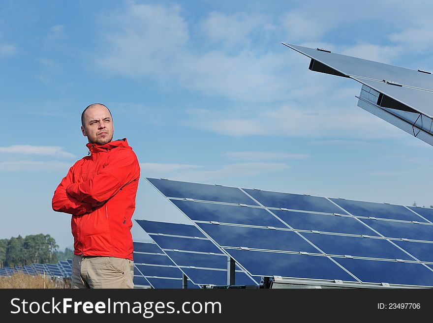 Male solar panel engineer at work place