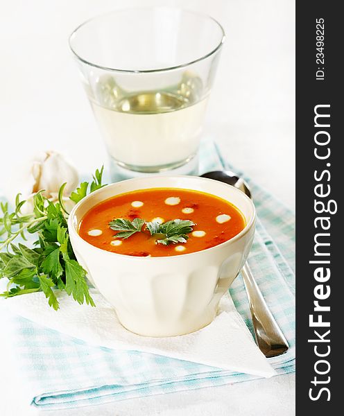 Red lentil cream soup and other ingredients. Red lentil cream soup and other ingredients