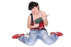 Happy Girl And A Drill Stock Image Happy Girl And A Drill Stock Image