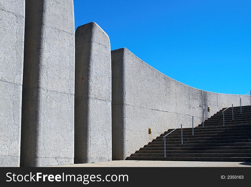 Stairs next to Afrikaans Language Monument shot on blue sky background in Paarl, Western Cape, South Africa