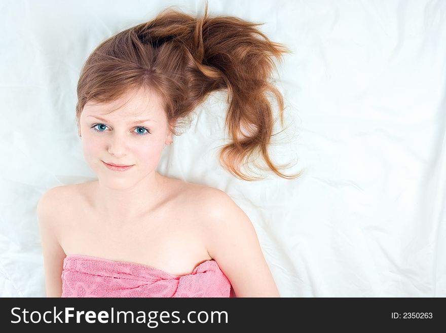 Close-ups beauty redheaded spa girl. Close-ups beauty redheaded spa girl