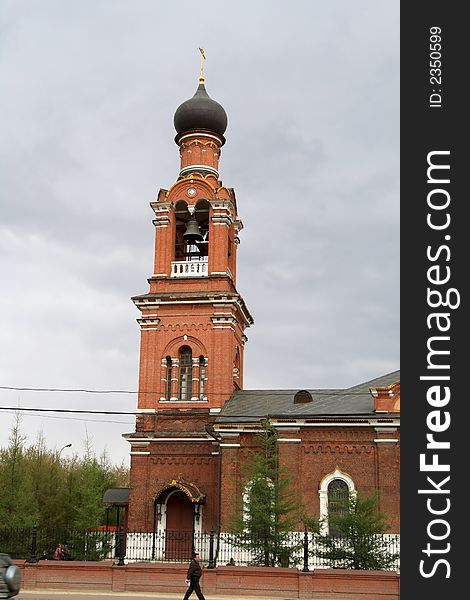 Orthodox brick church in the summer, Moscow