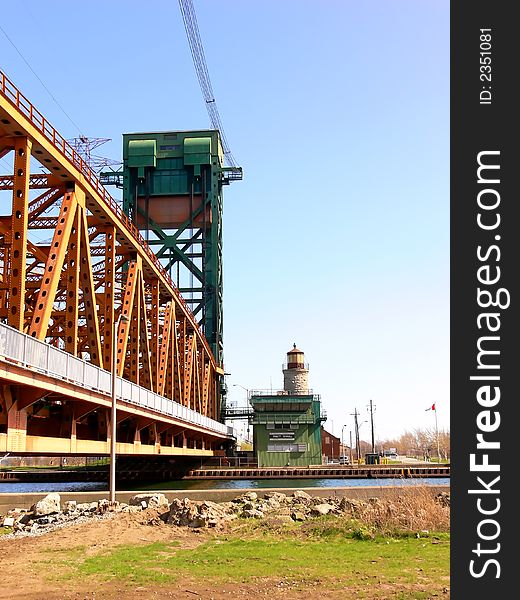 The lift bridge over the access canal to the harbor and the steel companies						
from Hamilton.