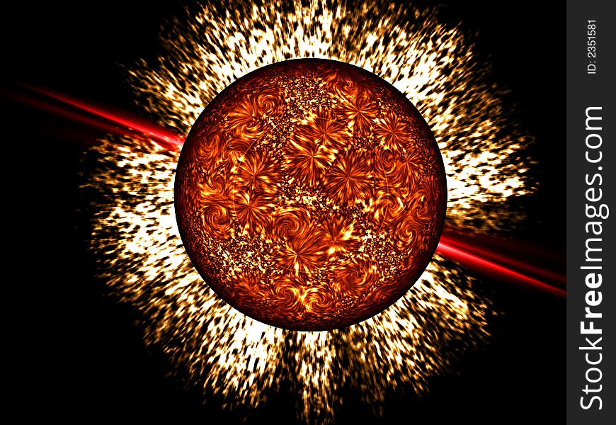 The bursting of the red planet. Computer generated