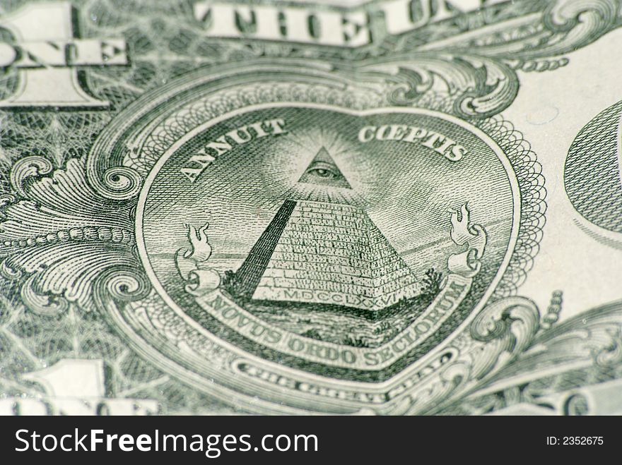 Pyramid on one dollar bill. The Great Seal of Freemasons. Pyramid on one dollar bill. The Great Seal of Freemasons.