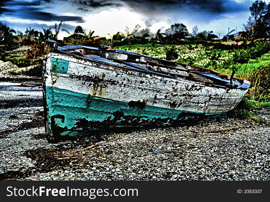 Stranded sailing boat