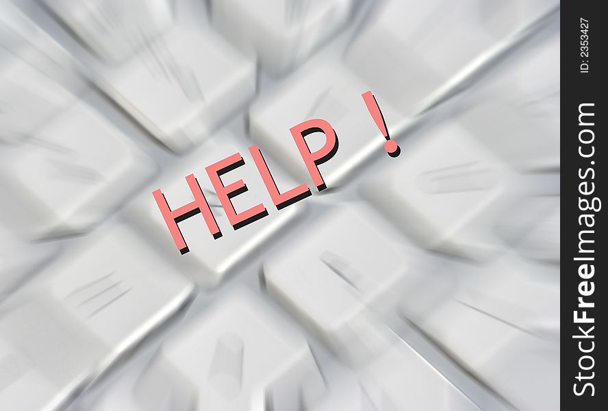 Illustration showing a blurred computer keyboard overlaid with the word HELP !. Illustration showing a blurred computer keyboard overlaid with the word HELP !