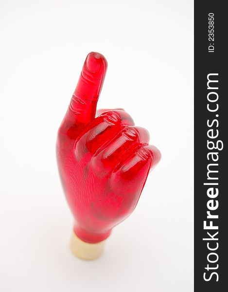 Red Glass Hand With Index Fing