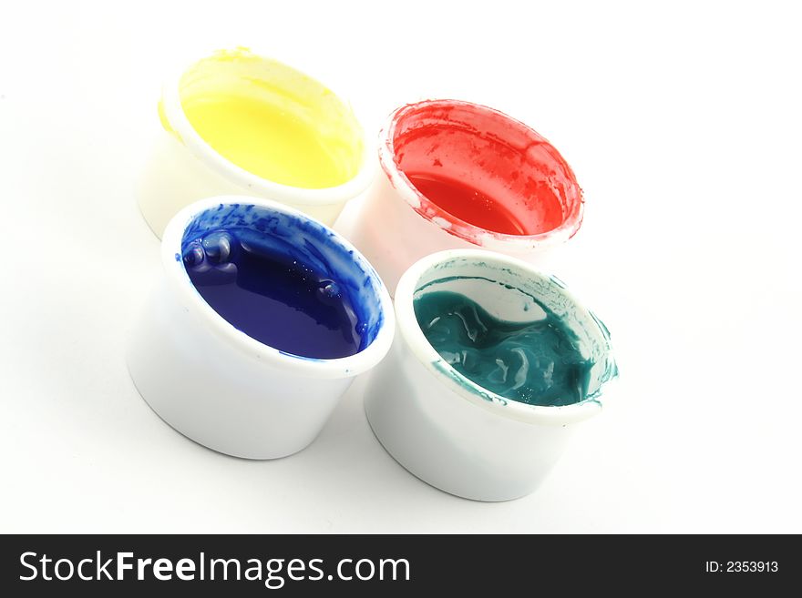 Paint pots on a white background