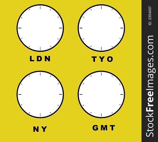 Illustration of  4 clock faces minus the hands. Illustration of  4 clock faces minus the hands