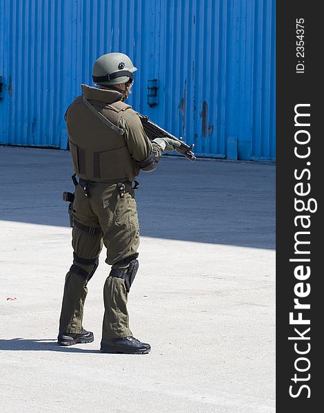 Modern soldier prepared for action