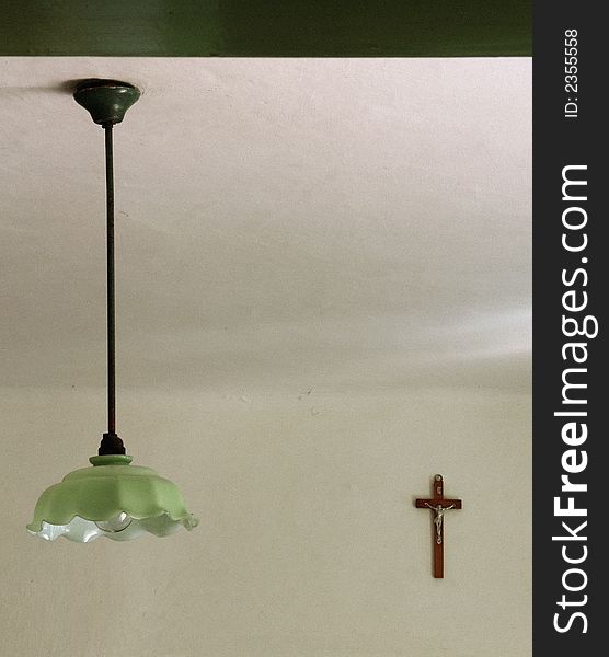 Old lamp and cross.Slovakia
