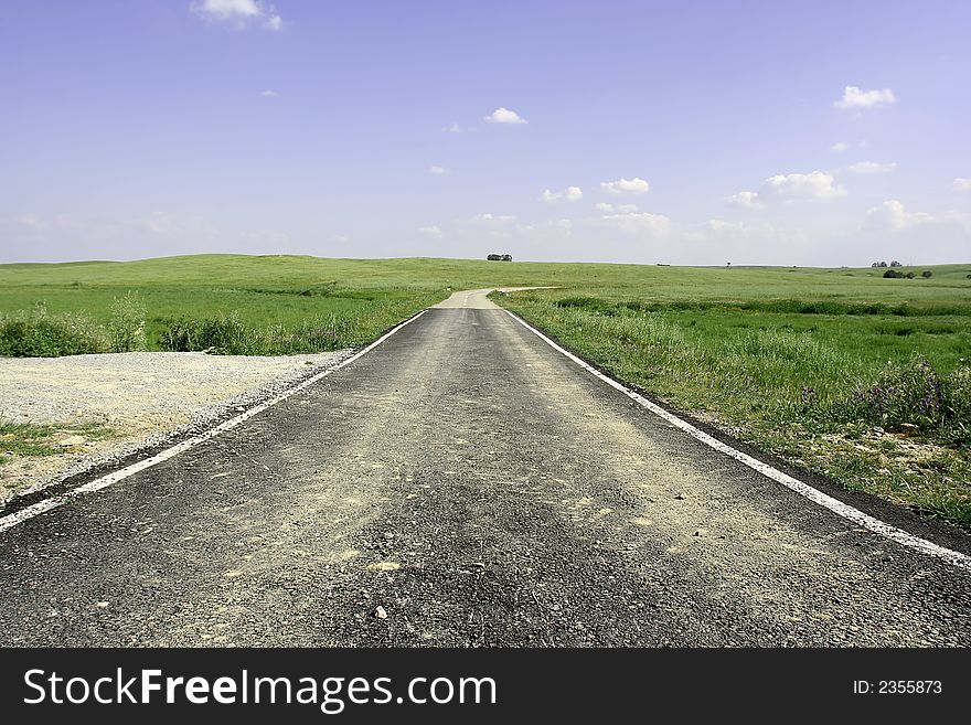 Road through the green landscape. Road through the green landscape