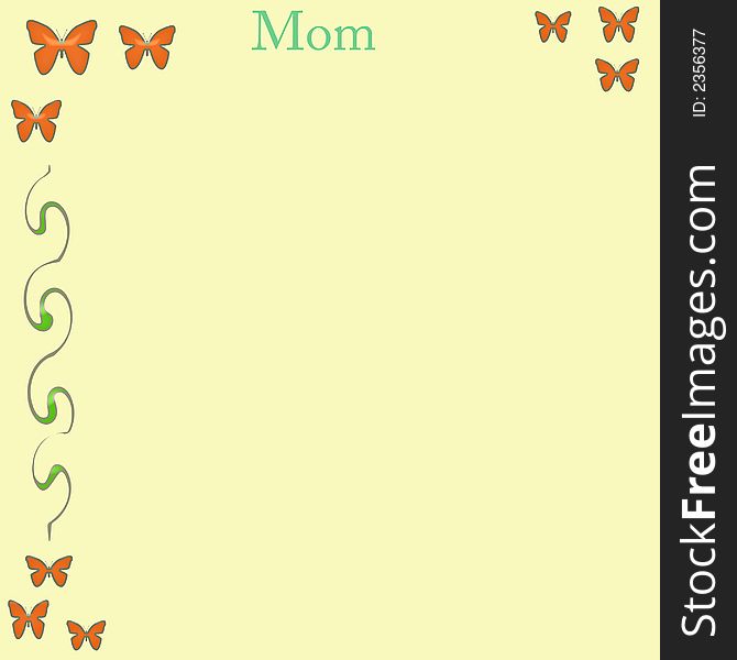 Abstract pastel butterflies and vines border on yellow background. Abstract pastel butterflies and vines border on yellow background