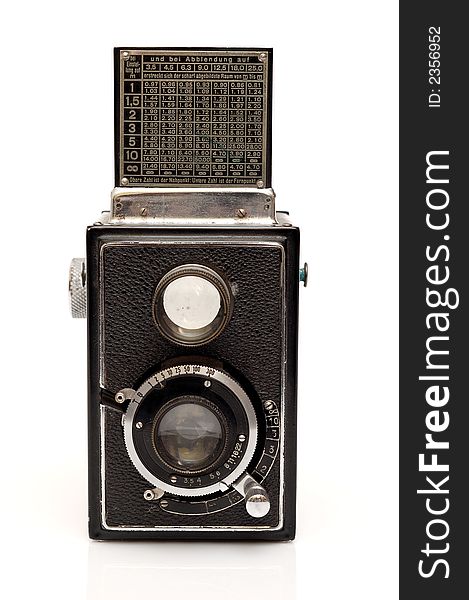 Antique photo camera on white background. Antique photo camera on white background