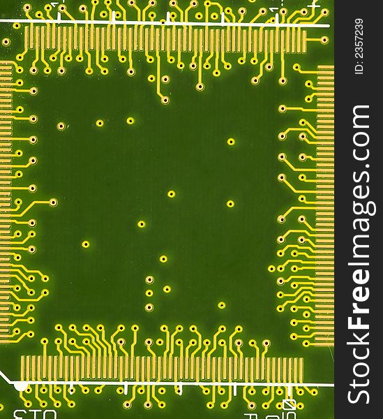 A close up of green circuit plate. A close up of green circuit plate