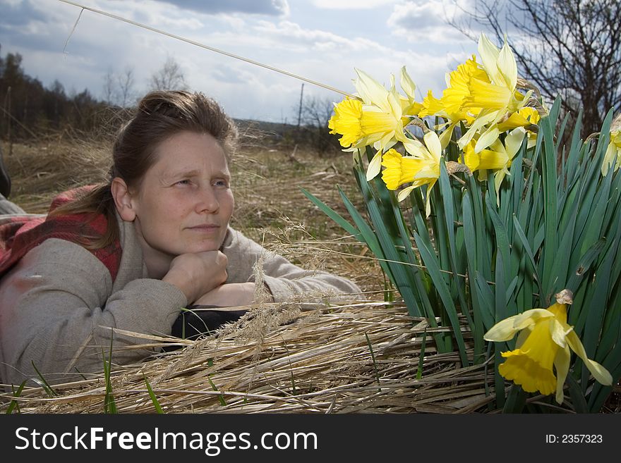 Woman And Flowers