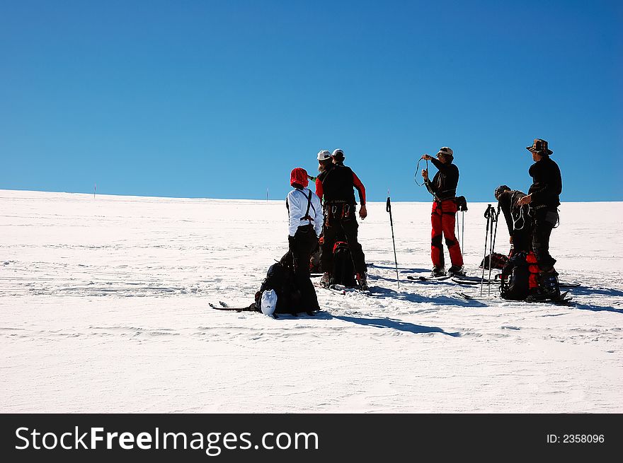 Ski touring group, west Alps, Swiss