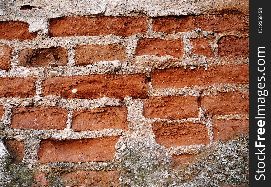 Old brick wall, stucco was peel off , background. Old brick wall, stucco was peel off , background