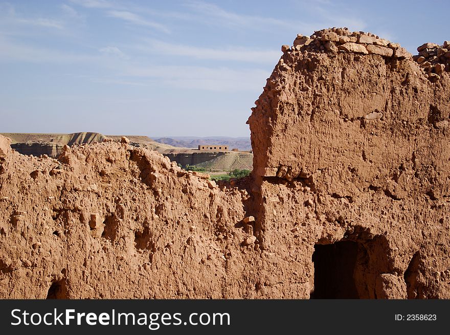 Moroccan desertic landscape near Ait Benhaddou Kasbah