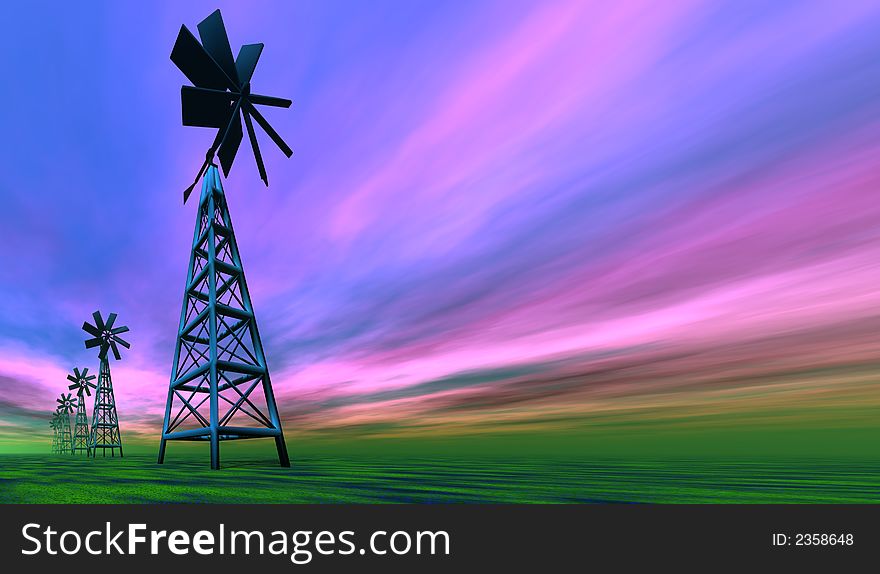 Windmills - computer generated 3d image