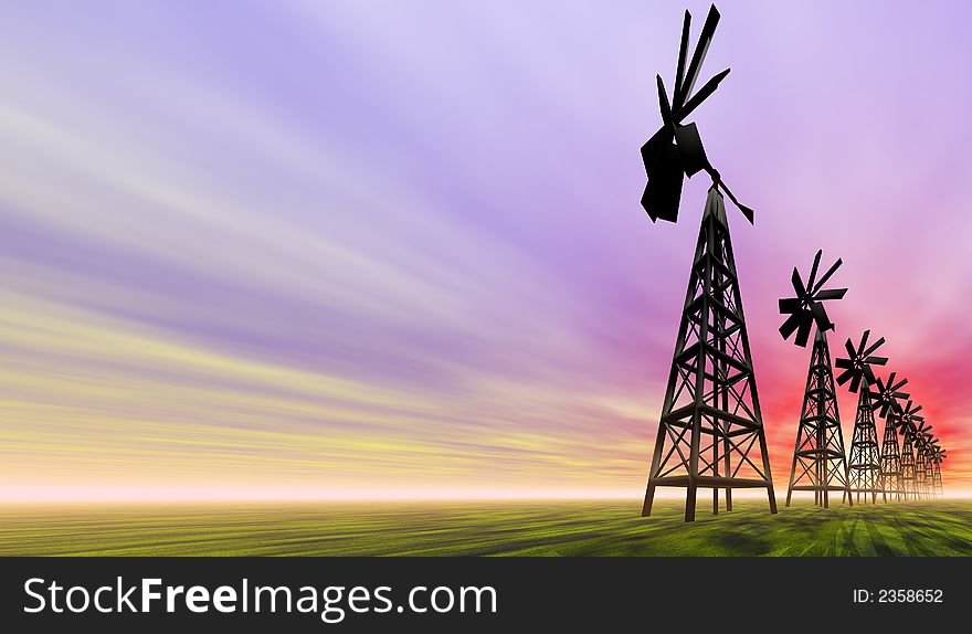 Windmills - computer generated 3d image