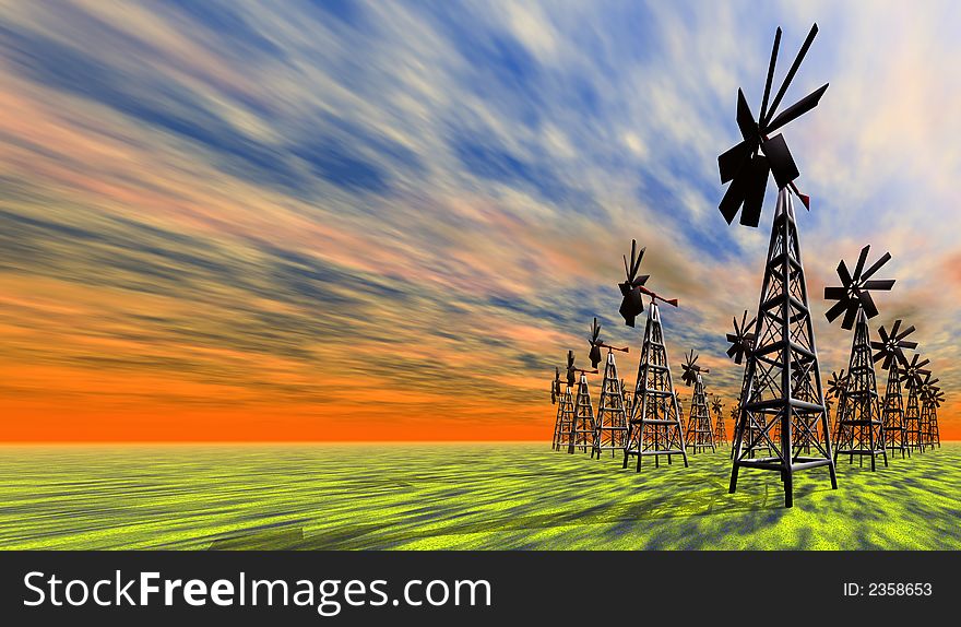 Windmills - computer generated 3d image