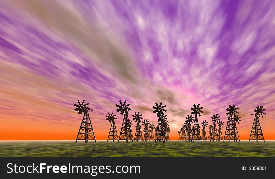 Windmills - computer generated 3d image