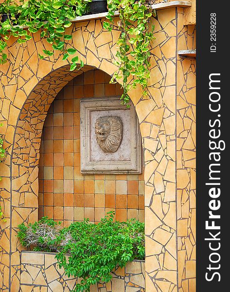 Exotic architecture representing a small fountain under a patio. Exotic architecture representing a small fountain under a patio