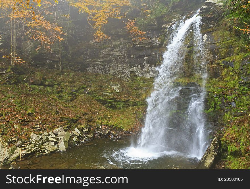 Plattekill Falls in Misty Ravine