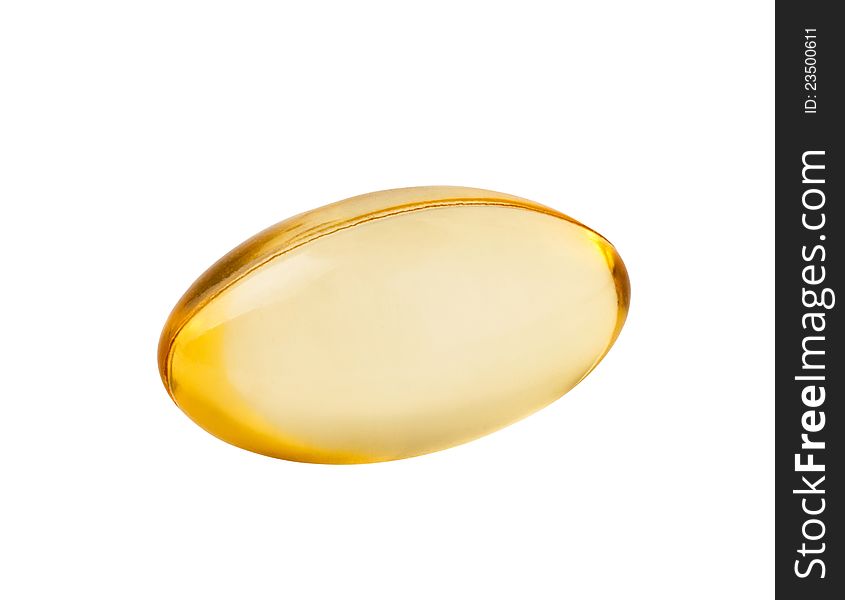 Transparent yellow pill against white background