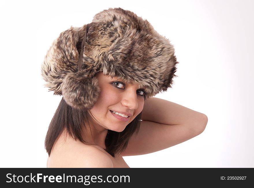 Beautiful Young Girl With Fur Hat