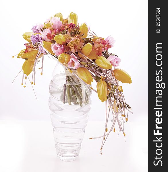 Colorful flower arrangement in glass vase